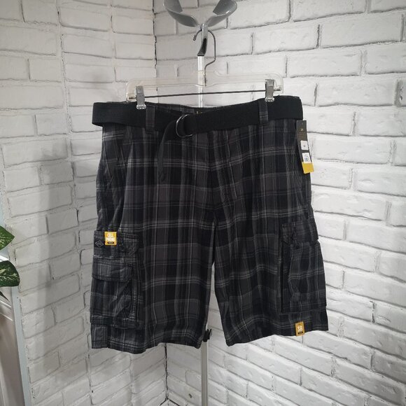NWT Lee Men's Size 38 Waist Grey & Black 100% Cotton Plaid Shorts - Picture 1 of 11